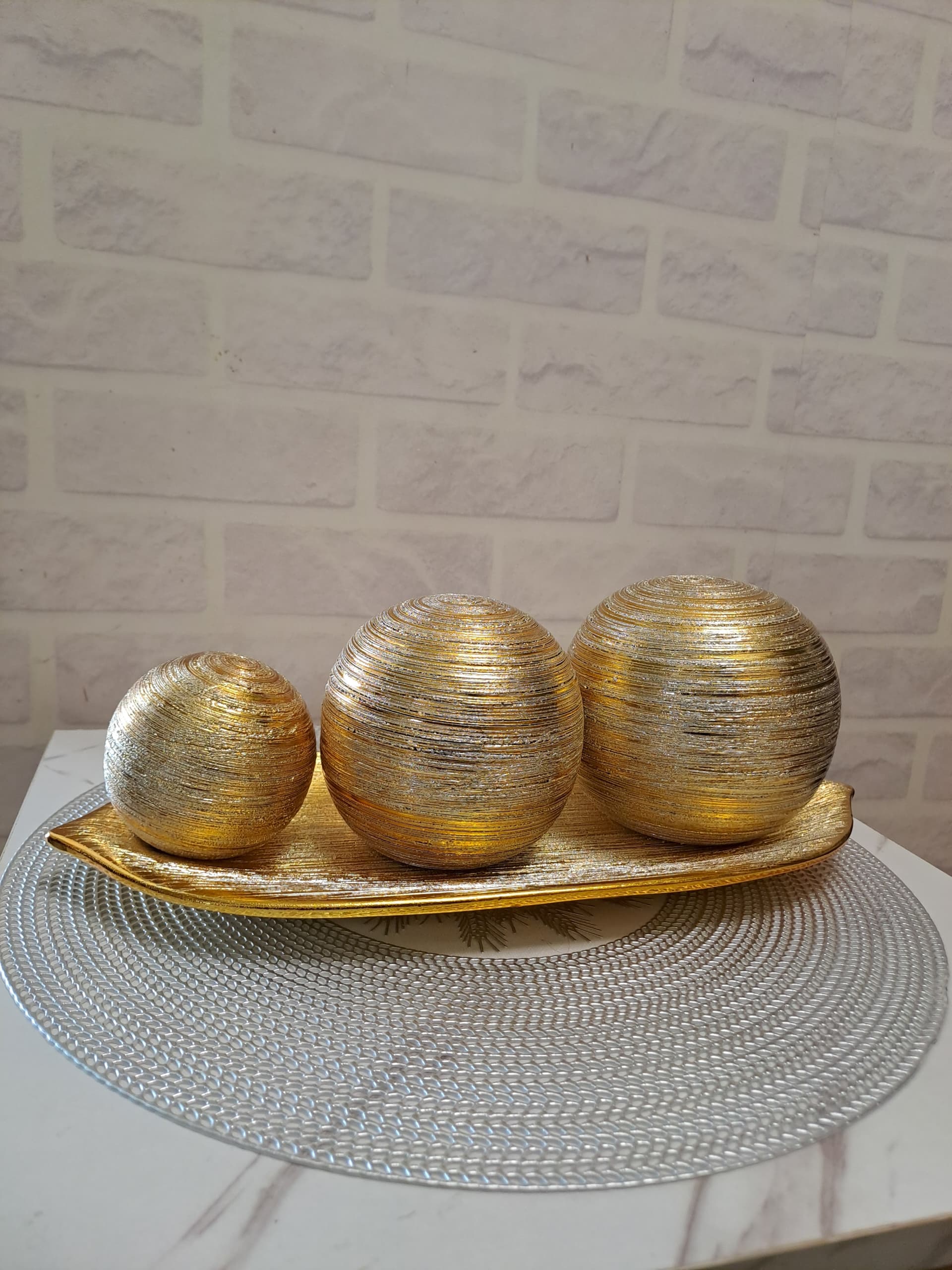 Ensemble Plateau Bibelot Dore Argente