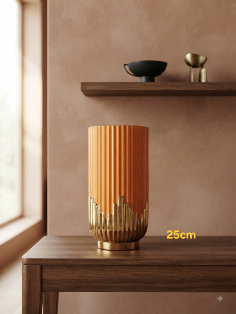 Vase porcelaine orange doré